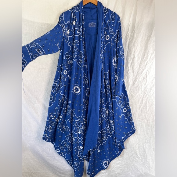 Panhandle Womens L XL Blue Bandana Open Front Waterfall Cardigan Cotton Stretch - Picture 16 of 16